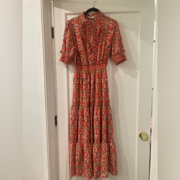 Max Studio Red Ruffle Collar Print Tiered Maxi Dress - Picture 3 of 5